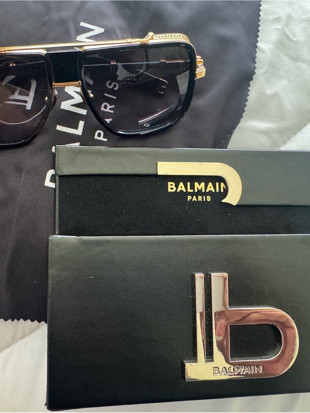 Balmain Men’s Black and Gold Sunglasses with Signature Accents
